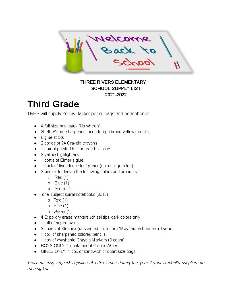 third grade supply list